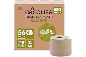 ‎ŒCOLIFE œcolife Toilettenpapier BAMBUS, 56 Rollen à 150 Blatt, 3-lagig, superweich, von Dermatest geprüft