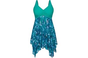 Hanna Nikole Women's Tankini Set Plus Size Floral Printed Swimdress Tummy Control Two-Piece Swimsuit with Boyshorts