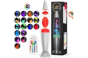 Soarling Lampe a Lave à 17 Couleurs Changeantes, 13,5" Lampe Chevet avec Télécommande, Lampes à Mouvement Liquide pour Enfant et Adulte, Lampe Ambiance Décoratif pour Noël, Anniversaire, Fête, Argent