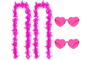 Dushoplor Feather Boa,Fluffy Feather Boa Turkey Feathers Scarf for Women,Coloured Heart Sunglasses for Cosplay, Carnival Party, Stage Shows, Costume Party (Rose