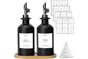 Sunal Lot de 2 Distributeurs d'Huile d'Olive Avec Plateau - 350 ml, Noir, en Verre Pour Cuisine Avec Bec Verseur Lesté