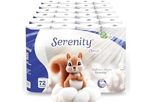 Serenity Soft Quilted Toilet Tissue 3‑Ply – Luxuriously Soft, Gentle & Strong Bulk Toilet Rolls, Hypoallergenic, Mega Value Pack of 72 Rolls, Sustainable & Dermatologically Tested