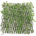 LINGWEI Bamboo Wooden Fence with Artificial Plants Green Ivy Leaves Expandable Wicker for Home Garden Wall Decoration. (Style-1)
