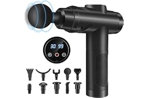 ZEROLIA Pistola Massaggio Muscolare, Massaggiatore Muscolare Con 30 Velocità Pistola Massaggiante Silenzioso Con Schermo Tattile LCD Pistola per Massaggi 10 Teste Il Della Schiena Del Corpo Della Spalla (1)