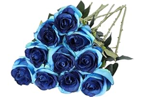 Nubry Artificial Silk Rose Flower Single Stem Lifelike Vintage Fake Rose for Wedding Bouquet Floral Arrangements Home Party Centerpiece Decoration, 10pcs (Vintage Royal Blue)