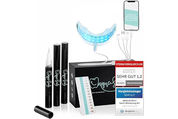 UniqueSmile Kit de teeth whitening de haute qualité pour éclaircissement des dents et dents blanches - 100 jours d'essai sans risque