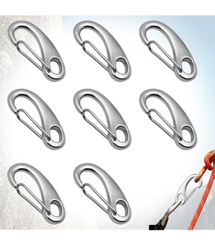 Mousqueton à Ressort Acier Inoxydable 304 Marine - Lot De 8 - Escalade, Randonnée, Usage Extérieur