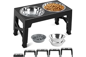 Romicta Gamelle surélevée pour Chiens de Grande Taille avec 2 gamelles en Acier Inoxydable de 1200 ML et 1 Gamelle Anti-Glouton - pour Chiens de Taille Moyenne et Grande - 5 hauteurs réglables