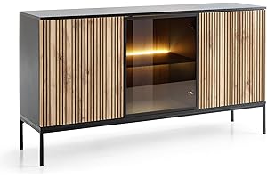 ‎KOMODEE Laval K154 - Kommode, Eiche Wotan, Schwarz mit Keder, Breite 154 cm, Höhe 83 cm, Tiefe 39 cm