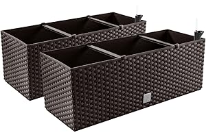 PAFEN 2in1 Set 2X Caja De Balcón Caja De Flores Aspecto De Ratán 4 Colores Maceta De Flores (Umbra)