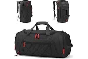 Lyweem 40L Sports Dufflel Bags for Men, Medium Gym Bag Backpack & Travel Duffle Holdall Bag with Shoes Compartment and Wet Pocket, 3 in 1 Carry On Overnight Weekend for Women, Black