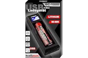 BC-1000 USB-C Akku Ladegerät - Schnell Ladegerät für Li-Ion 3,6V / 3,7V, NI-MH & NI-CD 1,2V Akkus AA/AAA/C / 18650/26650 / 14500/16340 / 21700 / Lithium Akku