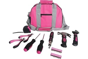 HYFIVE Ladies Pink Tool Kit Tool Bag DIY Set Includes Pink Hammer, Pink Pliers, Pink Screwdrivers in Pink Carry Case 25pcs