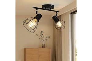 HiBay Plafonnier LED Noir E27 2 Spots Lampe de Plafond Vintage Pivotante pour Salon, Wandleuchte Intérieure pour Cuisine, Chambre à Coucher, Max. 60W (Sans Ampoule)