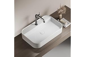 EMKE Lavabo Rettangolare da Appoggio – Lavabo per Bagno e WC Ospiti, 60 × 40 × 11 cm, Ceramica, Bianco Lucido