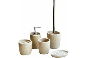 ORGA ECO-FRIENDLY Bathroom Accessory (MZ-PL002) Sets 5 Pcs/Set White Black Ceramic Bathroom Set Luxury Marble Bath Accessories Set Toothbrush Holder, Lotion Dispenser, Tumbler, Soap Dish