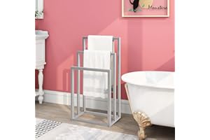 DUMEE Freestanding Towel Holder with 3 Towel Stands Rail for Bathroom Accessories Organizer, Bath & Hand Towels Storage, Grey