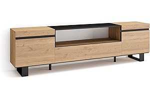 Skraut Home | Mobile TV Soggiorno | Ampio spazio a disposizione | 200x57x35cm | Per TV fino a 80" | Design industriale | Stile moderno | Rovere e nero