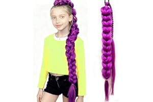 ZIYANGBABA 28 Inch Long Purple Ponytail Extension Elastic Tie in Synthetic Hairpiece Pony Tail Tale Purple Braid Hair Extensionsfor Costume Party Cosplay Halloween Anime