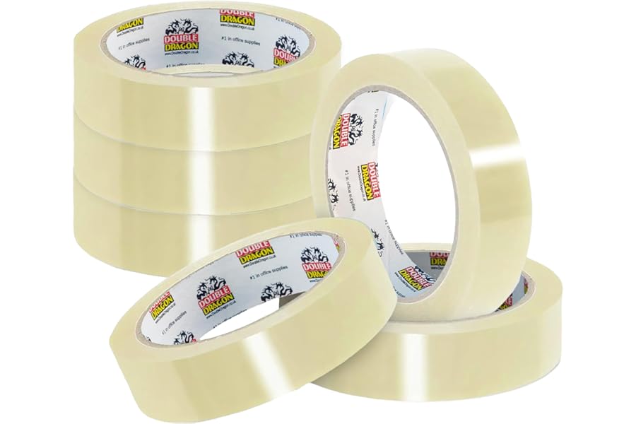 Double Dragon Cellotape Clear Packaging Tape– 24mm wide, 40m long (6 Rolls) | Strong Sellotape Parcel Packaging Tape | Secure Sticky Sealing Tape for Parcel Boxes, Moving Boxes, Large Postal Bags etc