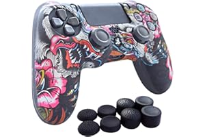 Hikfly Silicone Controller Cover Skin Protector Case Faceplates Kits for Sony Playstation 4 PS4/PS4 Slim/PS4 Pro Cntroller Video Games(1x Camouflage Cover with 8 x FPS Pro Thumb Grips Caps)(Grey Paw)