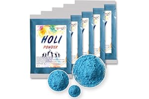 INDIAN STORE 24 Holi Gulal Pulver wasserlöslich Natural festival Fotoshooting Rangoli Colors Regenbogen powder holy farbbeutel Farbpulver fotos party Baby Shower (Blue 5 beutel)
