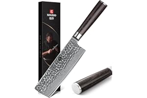 XINZUO 17cm Couteau Nakiri Acier Damas, Couteau à Légumes Chef en 10Cr15CoMoV Acier Damas, Professionnel Finition Martelée Lames Bien Tranchantes avec Poignée en Bois de Pakka -He Série