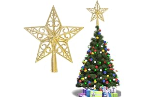 BUKEZUDANG Weihnachtsbaum-Spitze aus Kunststoff, Weihnachtsbaumspitze Stern, Weihnachtsbaum Stern Topper, Christbaumspitze Stern, Christbaumspitze Baumspitze, für Weihnachten, Fest, Party, Zuhause, 20 cm, Gold