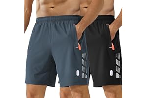 kuzwufs Herren Sporthose Kurze Atmungsaktive Gym Fitness Hosen Dry Fit Lauf Shorts Training Funktionsshorts Mit Reißverschlusstaschen 2er Pack