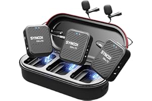 SYNCO Microfono Wireless Lavalier G1(A2) Pro con Charging Case Dual Pack Lapel Mic 150M 8H per DSLR Camera Smartphone Tablet YouTube Video Interview Vlog