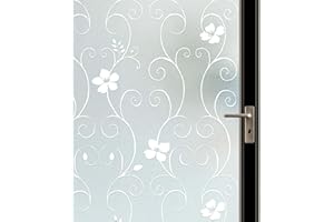 DIFIT Pellicola per Vetri Finestre Motivo Floreale 90x200cm, Pellicola Adesiva per Vetri Autoadesive Elettrostatica Anti-UV Satinata Decorative Pellicola Privacy Finestre per Casa, Fiore Bianco