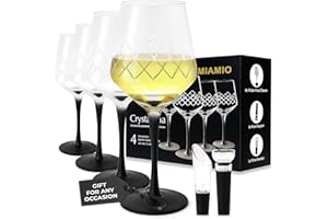 MIAMIO Crystaluna Lot de 4 verres à vin en cristal de qualité supérieure avec longue tige noire