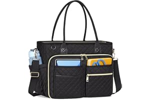 RAINSMORE Laptop Tote Bags for Women Teacher Work Bags 15.6 inch Large Nurse Bag Computer Messenger Briefcase with Insulated Pocket, Laptop Briefcase for Office College School University, Black