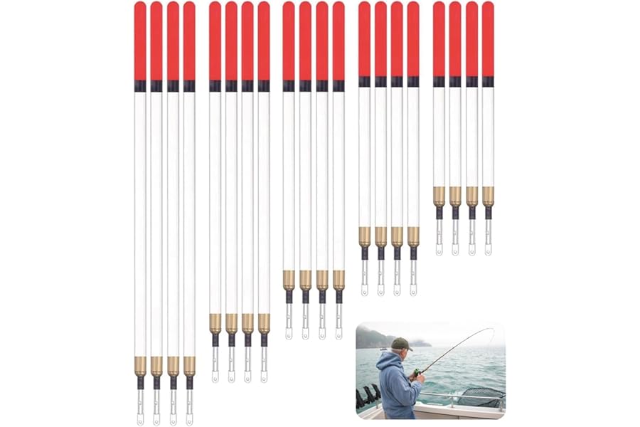 Siliget 20 Pcs Fishing Floats Set, Waggler Floats Fishing Tackle Accessories, 5 Size Straight Insert Fishing Floats Coarse for Fishing in Stillwater and Running Water