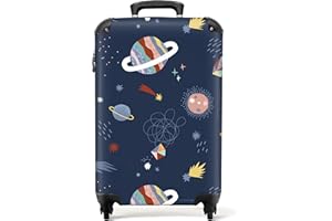 NoBoringSuitcases.com Valigia per Bambini, Trolley per Bambini, Valigie e Trolley a Mano 55x40x20 cm (Pianeti pastello - Blu)