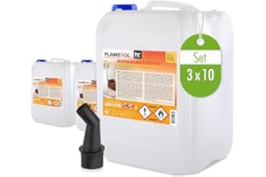 Höfer Chemie Bioéthanol 96,6% Premium 3 x 10L - Éthanol pour cheminées de Table, cheminées et décorations extérieures de Jardin - sans fumée ni suie - A Base de maïs et de Betterave sucrière