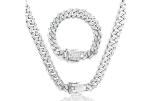 LOCCY 12 MM Chaîne Cubain Diamant Homme, collier chaîne homme chaîne cubaine à maillons, 50/55/60cm Collier unisexe style Miami Punk en alliage avec fermoir mousqueton