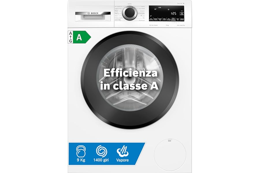 Bosch WGG244Z0IT Series 6 Front Loading Washing Machine, 9 kg Capacity, 1400 RPM, Iron Assist: Reduces Wrinkles up to 50%, Anti-Stain System, White, 60 cm