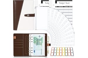 ‎TAOPE Budget Planner Budget Binder A6, Budgetplaner Geld Organizer mit Weiche PVC Tasche, TAOPE Leder Budget Binder Notizbuch A6 Cash Stuffing, 6 Löcher Budget Planner, Haushaltsbuch mit Geldfächer Braun