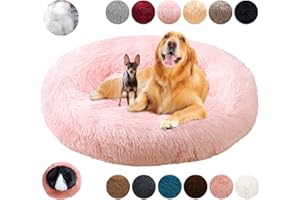 KZHANMY Panier Chien Rond Dehoussable,Grande Taille Apaisant Chien Coussin Lavable Anti-dérapant Anti Strss,Lit Chien Moelleux en Doux,Grand et Moyenne Tapis,12 Couleurs-Light Pink||S-50cm/19.6in