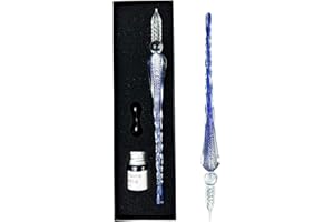 EACHHAHA Glass Dip Pen and Ink Set, Glass Calligraphy Pens with Ink and Holder,Crystal Signature Pen for Art,Painting,Writing,Decoration and Business Gift(Dark Blue)