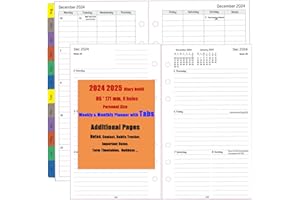 YHH Recharge pour Agenda Semainier 2024 2025 Format Personal - Organiseur avec Onglets Mensuel, Pages de Note Contact, Planificateur Hebdomadaire et Mensuel 12 Mois, Août 24 à Juillet 25