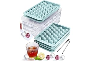 Litimkat Bandejas para cubitos de hielo, con recipiente, bandeja redonda para cubitos de hielo, 3 bandejas para cubitos de hielo, recipiente para hielo, cuchara y pinzas para cubitos de hielo, BKG001