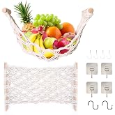 Hanging Fruit Hammock, with 4 Hooks and 2 S Hooks, Under Cabinet Hanging Fruit Baskets, Hand Woven Small Space Hammock for Ki