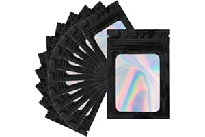 jijAcraft 100 sztuk torebek z mylarem, czarne, zamykane na zamek błyskawiczny, z okienkiem przednim, dla małych firm, worki Mylar do przechowywania słodyczy, ciastek, biżuterii (7 x 10 cm)