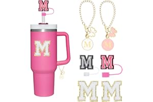 ETHLOMOER Reusable Straw Cover for Stanley Cup Accessories,2Pcs Dustproof Straw Covers with Letter Charms and Personalized Name Stickers(M)
