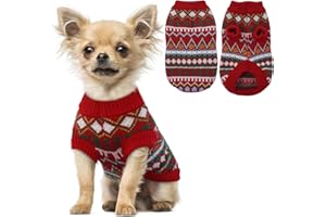 Hjumarayan Maglione Cane - Maglione Natale Cane Maglioncino Cane Taglia Piccola, Caldo Maglioncini per Cani Boho Maglia Cane, Bordo a Coste Maglioncino per Cani Elasticizzato (Rosso-Verde S)