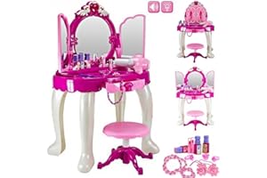 Delex® Girls Glamour Mirror Makeup Dressing Table Stool Playset Toy Vanity Light & Music Great Christmas XMAS Gift New