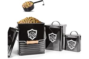 Zvonema ZNM,Contenedor de comida para mascotas, caja de comida para perros con tapa, juego de 3 piezas, contenedor de comida para gatos, color negro
