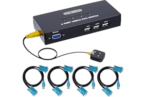 DGODRT VGA KVM Switch avec 4 KVM Câbles, Commutateur KVM USB et VGA pour 4 PC, pour 1 Moniteur et 3 USB Clavier Souris Scanner